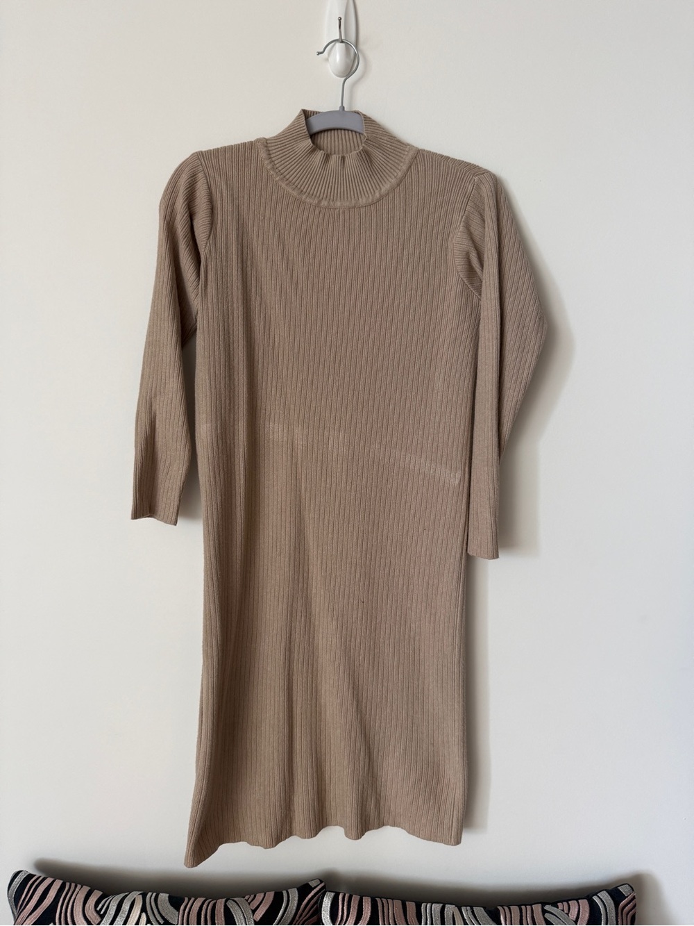 Ribbed Mock Neck Midi Dress in Taupe